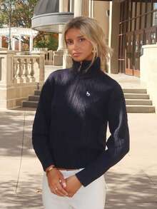 Sydney Algeri New Arrival Autumn Half-Zip Loose Casual Women Sweater - Navy Blue - View 1
