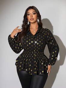 Viva Relle Slim Fit Langarm Hemd mit Goldfolie in Große Größen - Schwarz - Übersicht 1