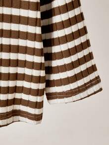 SHEIN Girls Striped Polo Shirt Top, Fashion Outfit, Suitable For Spring & Autumn - Brown - View 5