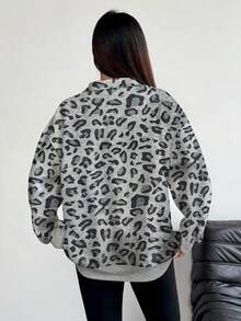 INAWLY 女士卫衣/半拉链休闲圆领运动上衣/全身豹纹圆领休闲长袖套头衫仿毛衣/数码印花/休闲简约时尚卫衣/女士休闲翻领运动上衣/秋冬 - 彩色 - 查看 2
