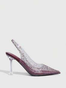SHEIN X Belle Mariano CUCCOO SZL Women's Pointed Toe Rhinestone Decor Transparent Elegant High Heels For Christmas - Black - View 7