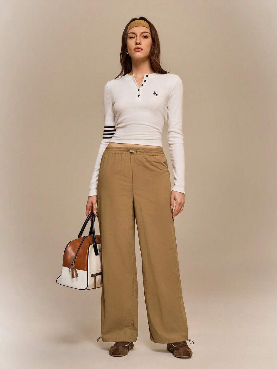 Hanevo Celana Jogger Wanita Kasual Olahraga dengan Pinggang Elastis dan Tali Serut - Mocha Brown - View 1