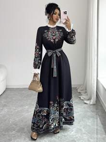 Franclia Robe femme à patchwork de dentelle florale avec ceinture de taille - Noir - Voir 4