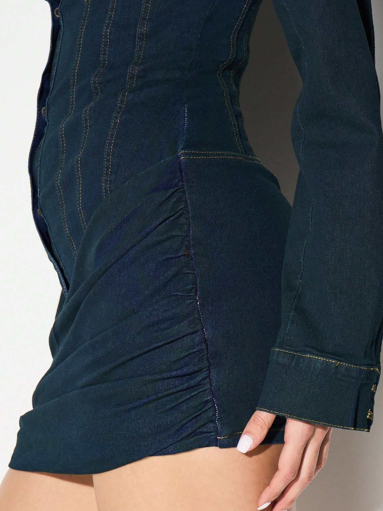 KIZN Long Sleeve Denim Button Front Mini Dress