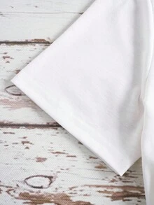 SHEIN EZwear T-shirt décontracté ajusté à col rond et manches courtes pour femmes, convient pour le Nouvel An 2026 - Blanc - Voir 5
