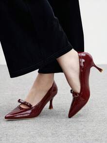CUCCOO BIZCHIC 优雅的酒红色高跟鞋，通勤百搭 - 酒紅色 - 查看 2