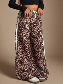 Radiana Tween Girls Leopard Print Drawstring Waist Wide Leg Pants - Multicolor - View 5