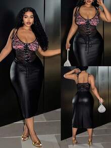 Slaydiva فستان ميني محكم مصنوع من الدانتيل الشفاف والبولي يوريثان بتصميم جديد لخريف/شتاء 2025، مناسب للحفلات والنوادي والتجمعات والمواعيد - الأسود - مشاهدة 3