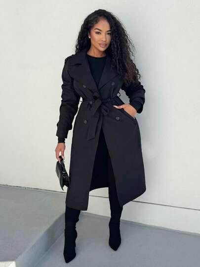 Alexandranx אופנה לנשים צבע אחיד בהתאמה רופפת מעיל טרנץ'