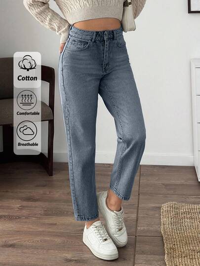 EURMUSE Women's Solid Color High Waist Casual Mom Jeans