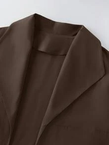GlowEve CURVE Plus Size Women Roll Tab Sleeve Loose Casual Jacket, Solid Color, Versatile For Daily, Work Commute, Autumn/Winter - Brown - View 6