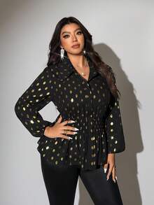 Viva Relle Slim Fit Langarm Hemd mit Goldfolie in Große Größen - Schwarz - Übersicht 5