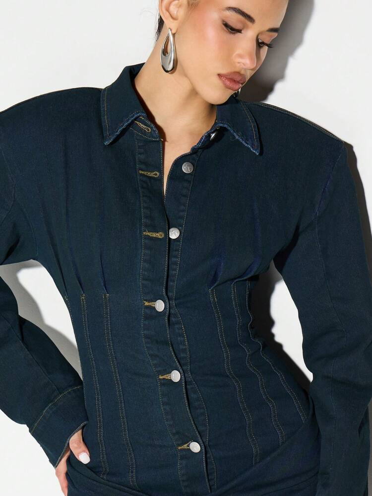 KIZN Long Sleeve Denim Button Front Mini Dress
