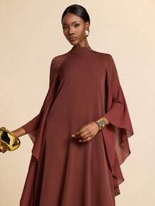 SHEIN Veneréa 酒红色翻领荷叶边袖宽松睡袍 - 鏽棕色 - 查看 4