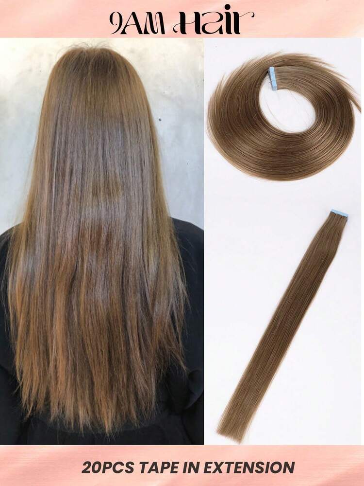 20pcs 50g Tape In Hair Extension, 100% Human Hair Extension For Salon Silky Seamless Invisible, Invisible Tape 10# Medium Golden Brown Color, For Thinning Hair Woman Natural Look Top Salon Quality ,Back To School Season  ,Holiday Shopping Season, Can Be Reused ,For Fine Or Thin Hair ,Add Volume Halloween Costumes - S10 - View 1