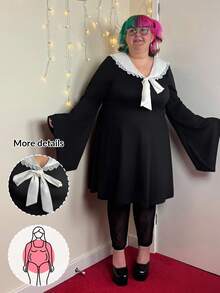 Enliva Plus Size Women's Adjustable Strap Halloween Printed Dress, Halloween Costume OutfitGoth/Gothic Women Clothes/Halloween Plus Size /Halloween Costume, - Black and White - View 7