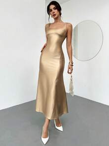 Firerie 女士优雅闪亮露背正式礼服，适合情人节、约会之夜，长款美人鱼连衣裙 - 金色 - 查看 6