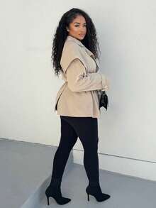 Alexandranx 女士时尚设计风衣，秋季 - 卡其色 - 查看 6