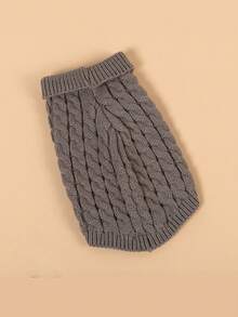 一体式针织毛衣宠物纯色保暖服装冬季舒适服装适合小型中型大型犬猫寒冷天气时尚 - 卡其色 - 查看 4