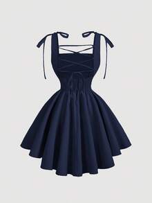 SHEIN MOD 粉色浪漫露背蝴蝶结连衣裙，适合约会、派对、度假、下午茶、生日等场合。 - 藏蓝色 - 查看 2