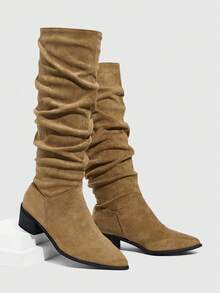 Daringsoles Giày bốt cao gót đế dày thời trang nữ đa năng đi làm - Màu Khaki - Xem 6