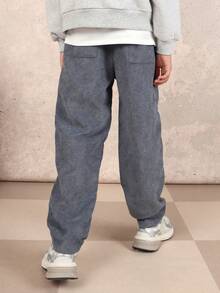 SUMWON Boys Ribbed Corduroy Pull On Elastic Waist Casual Pants Comfortable Relaxed Fit Everyday School Wear Drawstring Trousers Vacation - Grey - View 2