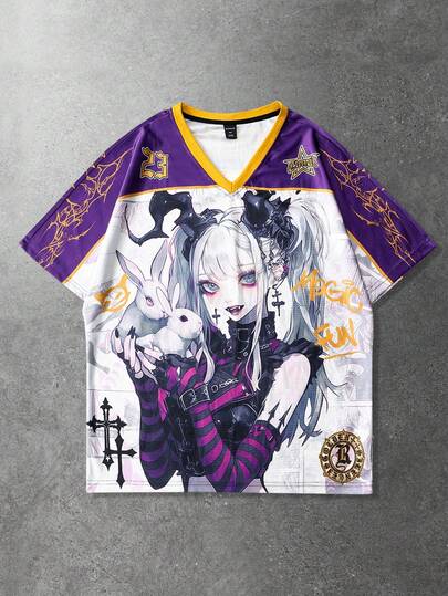 Camiseta de manga corta con estampado de anime para hombres, adecuada para primavera/verano