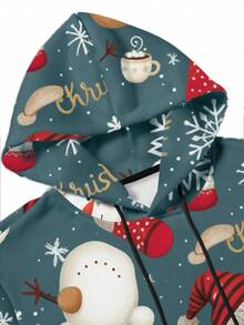 Manfinity Homme Áo nỉ có mũ dài tay in hình người tuyết và bông tuyết cho nam - Nhiều màu - Xem 7