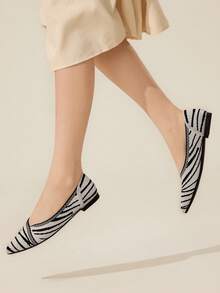 CUCCOO BASICS Women's Versatile Commuter Striped Pointed Toe Flats For Christmas - Black and White - View 9