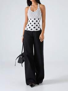 LYSMO 2026 New Arrive Minimalism Spring/Summer Women's Fashionable Polka Dot Print Backless Halter Neck Camisole, Summer - Black and White - View 4