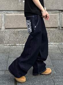 PAVTROS Street Fashion Print Men's Denim Jeans Harajuku Pants