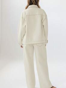 Aralina 休闲宽松长袖前扣经典牛仔夹克 - 白色 - 查看 2