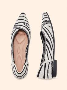 CUCCOO BASICS Women's Versatile Commuter Striped Pointed Toe Flats For Christmas - Black and White - View 1
