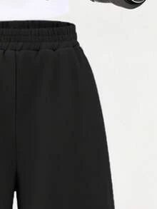 SHEIN 3 件套女士休闲简约吊带背心、短款拉链连帽衫和阔腿裤套装，适合日常穿着 - 黑色 - 查看 3