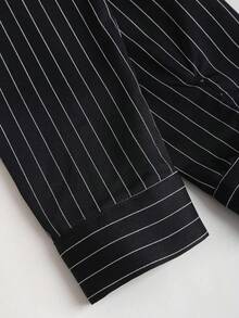 Sweetra Petite 秋冬通勤休闲条纹修身百搭衬衫，学院风，适合娇小身材女性 - 黑色 - 查看 4