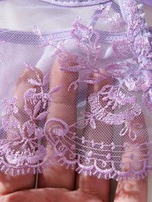 2pcs Sexy Sheer Lace Trim Lingerie Set With Straps And Ruffles