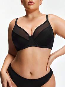 SHAPORA 1pc Plus Size Women's Underwire Bra With Lift And Side Support, Black Shiny - Black - View 5