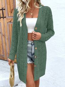 EMERY ROSE Solid Color Front Button Hollow Casual Versatile Long Sleeve Cardigan