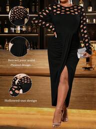 Cravure Plus Size Women's Hollow Out Elegant Party Dress