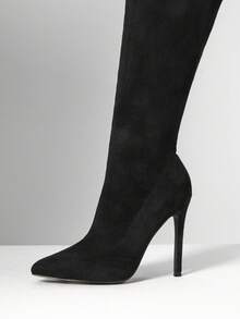 SHUZIA Sexy Damen Schwarz Wildleder-Optik High Heel Stiletto Overknee Spitzschuh Komfort Herbst Winter Feiertag Schuh - Schwarz - Übersicht 6