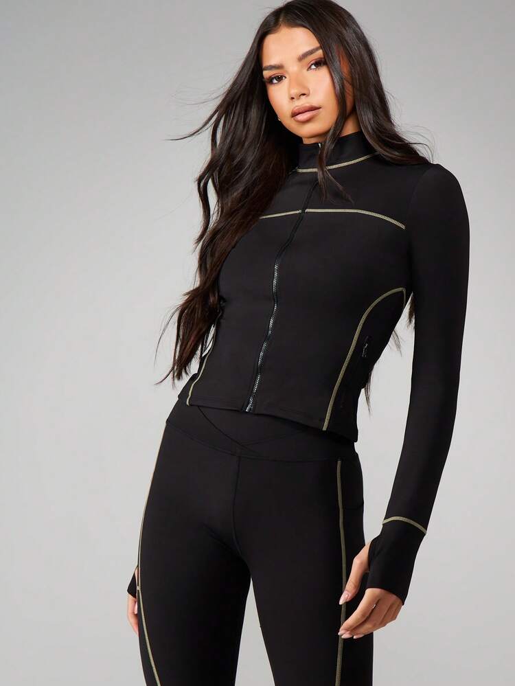 MISSGUIDED コントラストディテール モックネック 長袖 トラックトップ レイヤリングとアスレジャーウェアに