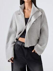 LYSMO Áo khoác cardigan sọc trơn màu thường ngày dành cho nữ - Màu Xám nhạt - Xem 4