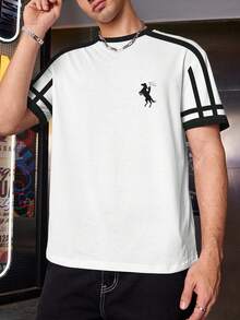 Manfinity Dauomo Luxury Brand New Men's Colorblock Printed Round Neck Short Sleeve T-Shirt - White - View 3