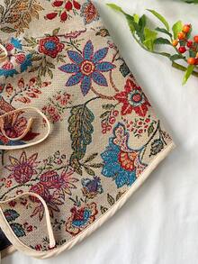 Soleia 女士度假休闲复古热带植物提花系带纹理面料背心 - 彩色 - 查看 4