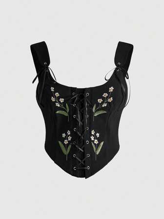 Fairycore Plus Size Floral Embroidered Vintage Palace Style Camisole And Tank Top