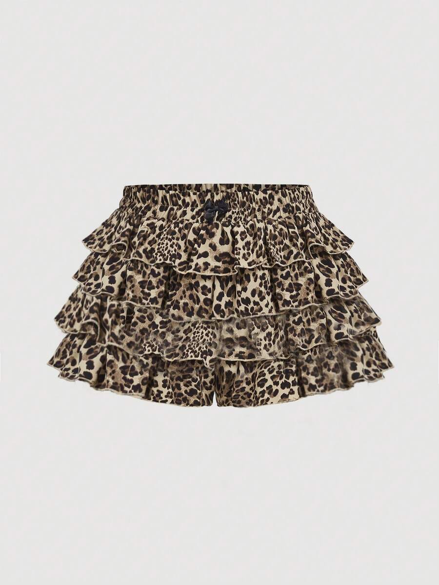 SHEIN MOD Shorts de tallas grandes con estampado de leopardo y multicapas - Multicolor - Ver 1