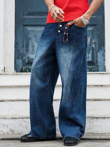 GALLERY FADE Quần Jeans Denim Đen Họa Tiết Ngựa Vằn Chắp Vá Thường Ngày Cho Nam - Màu xanh lam - Xem 6