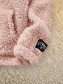 SHEIN 少女款纯色双面抓绒拼接领休闲外套