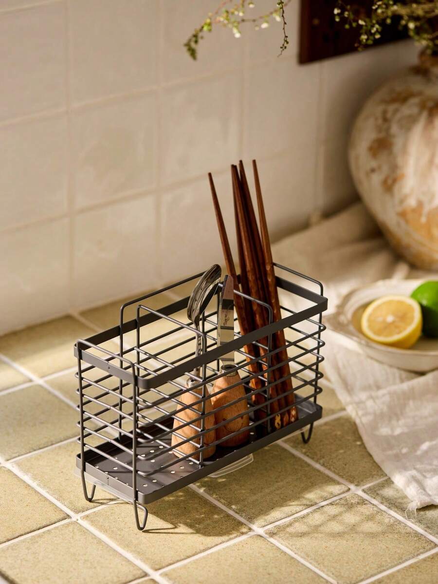 Cirelle 1 Giá để đũa bằng thép không gỉ dạng lưới 2/3, Giá để dao kéo, Giá để dao kéo, Tổ chức lưu trữ đồ dùng gia đình, Ký túc xá có khay thoát nước, Phụ kiện nhà bếp