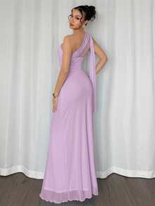 Firerie 女士优雅浪漫时尚不对称领口修身长裙，适合派对、海滩、返校、浪漫约会、婚礼季、生日、复活节、春夏季 - 紫羅蘭色 - 查看 6